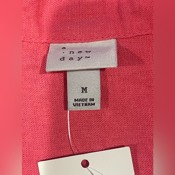 A New Day Womens M Medium Button-Down Pink Linen Short Sleeve Blouse NWT - Picture 7 of 9